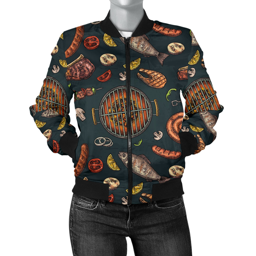 Barbecue Pattern Print Design 02 Women's Bomber Jacket