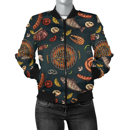 Barbecue Pattern Print Design 02 Women's Bomber Jacket