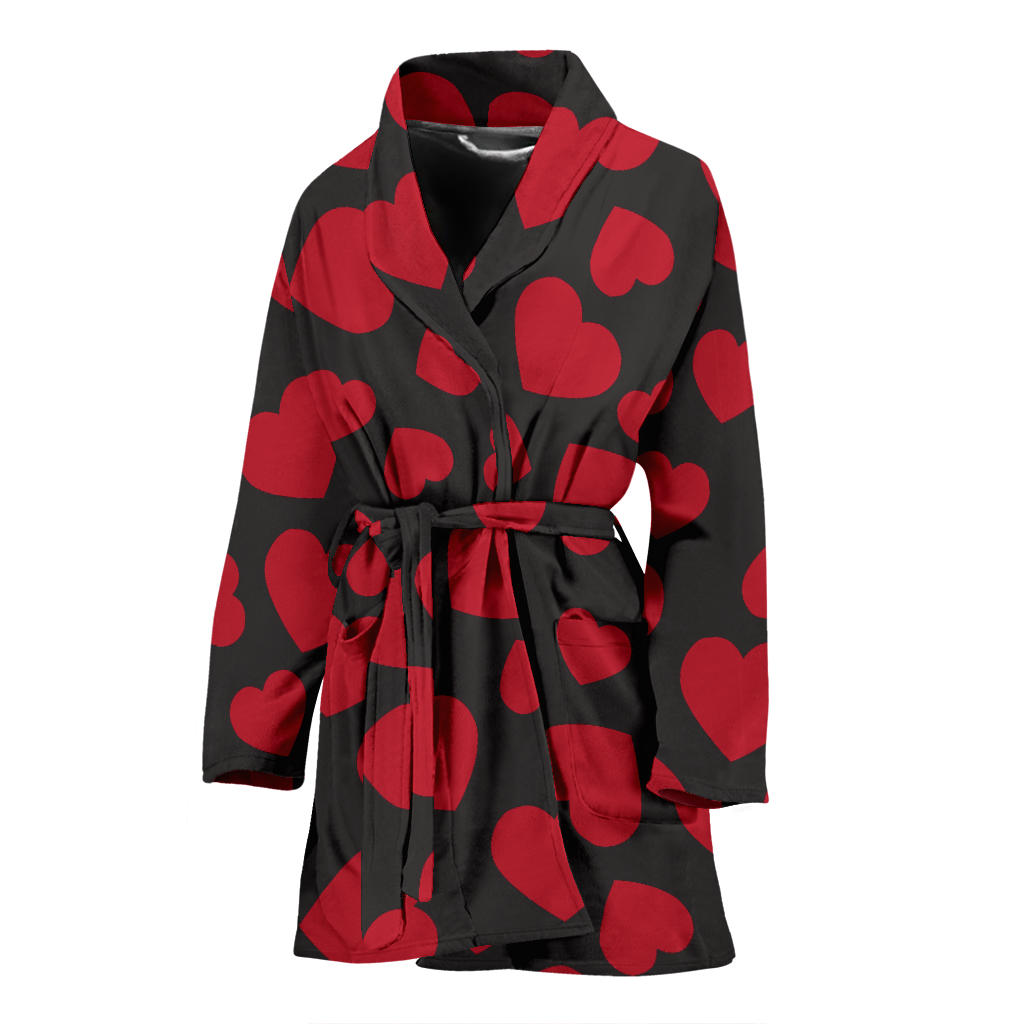 Heart Red Pattern Print Design HE01 Women Bathrobe