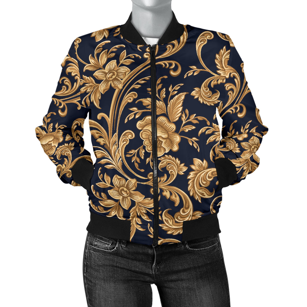 Baroque Golden Pattern Print Design 03 Women's Bomber Jacket