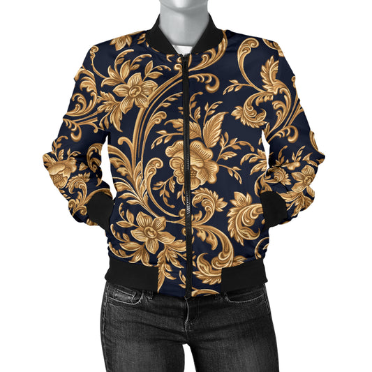 Baroque Golden Pattern Print Design 03 Women's Bomber Jacket