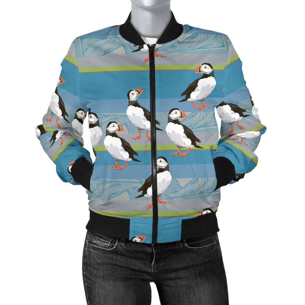 Puffin Pattern Print Design A01 Women's Bomber Jacket