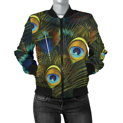 Peacock Feather Pattern Print Design A03 Women's Bomber Jacket