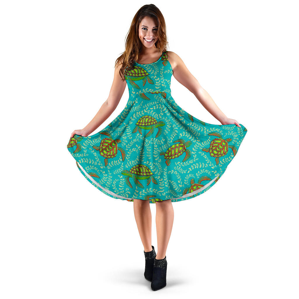 Sea Turtle Pattern Print Design T010 Midi Dress