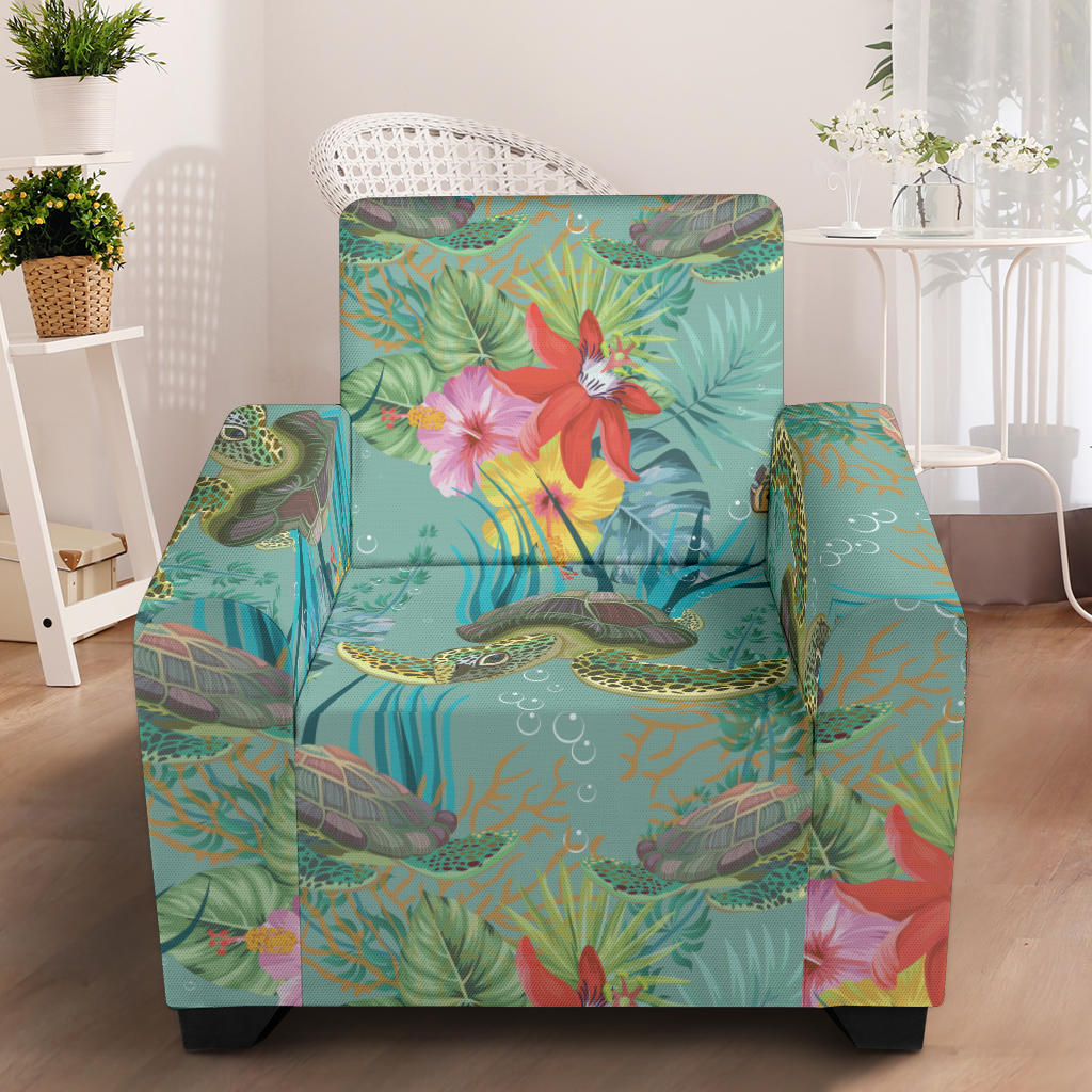 Sea Turtle Pattern Print Design T012 Armchair Slipcover