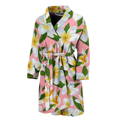 White Plumeria Pattern Print Design PM011 Men Bathrobe