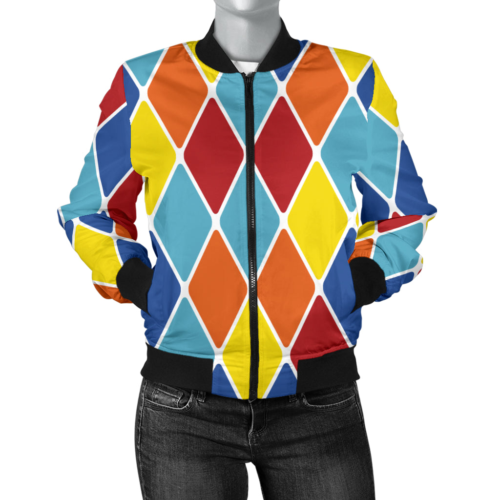 Harlequin Pattern Print Design 01 Women's Bomber Jacket