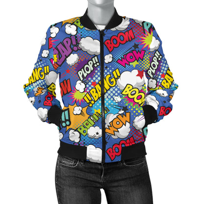 Comic Book Pattern Print Design 02 Women's Bomber Jacket