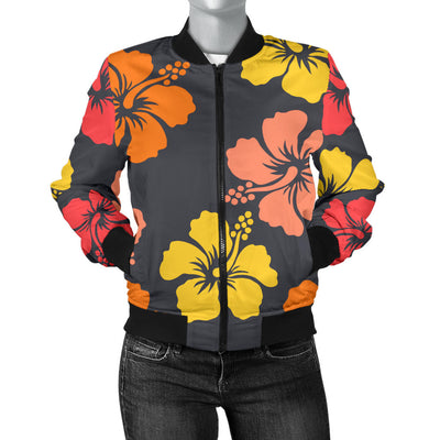 Hibiscus Pattern Print Design HB024 Women Bomber Jacket