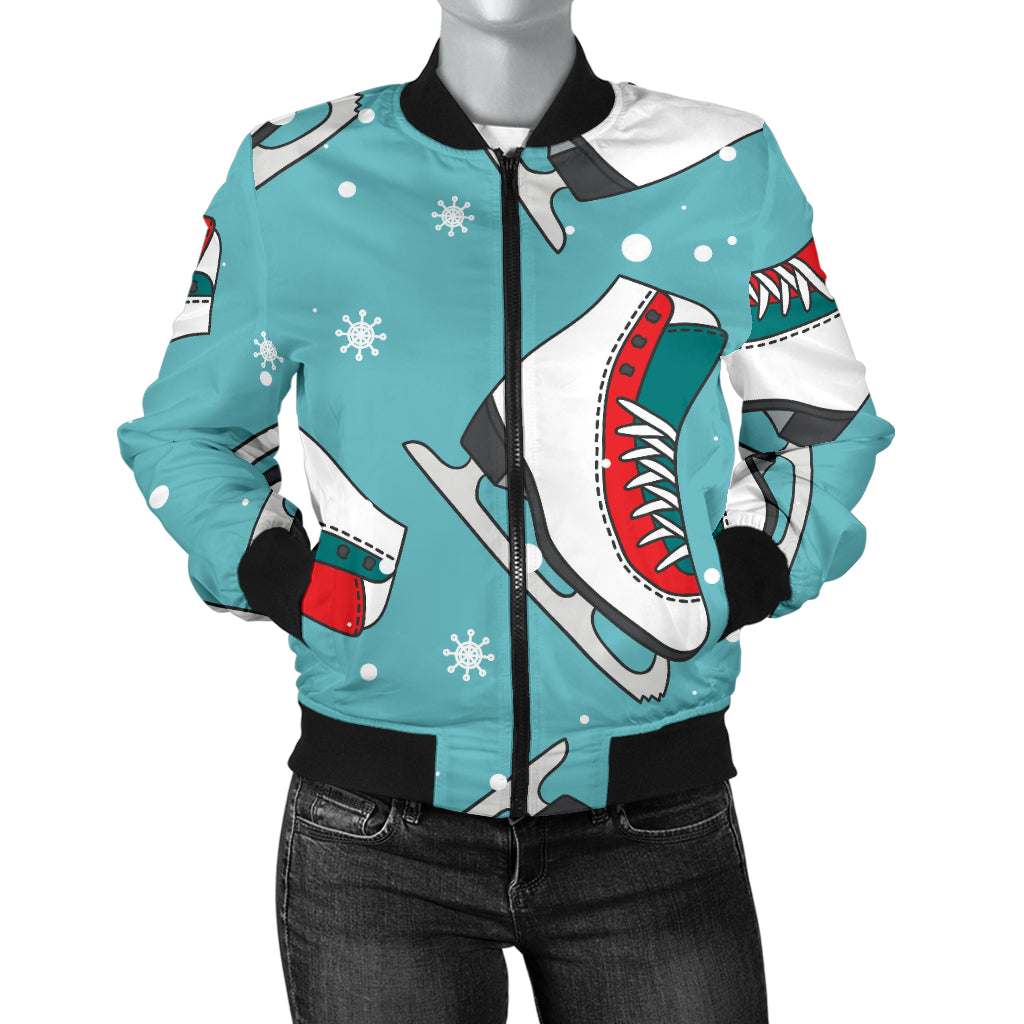 Ice Skate Pattern Print Design 03 Women's Bomber Jacket