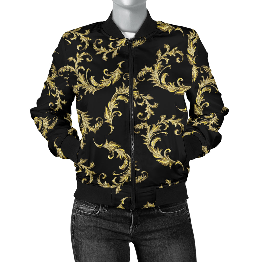Baroque Golden Pattern Print Design 01 Women's Bomber Jacket