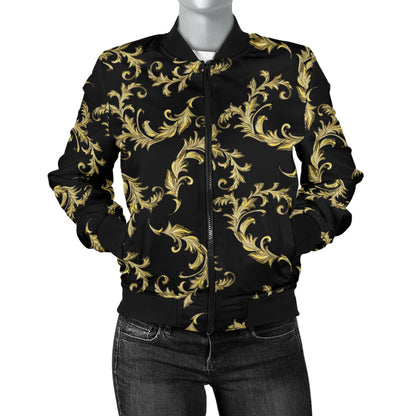 Baroque Golden Pattern Print Design 01 Women's Bomber Jacket