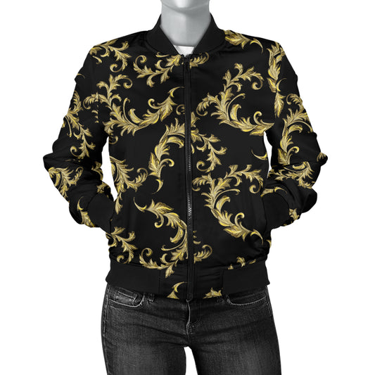 Baroque Golden Pattern Print Design 01 Women's Bomber Jacket