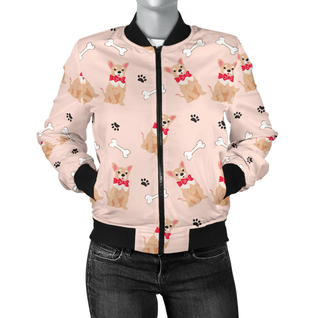 Chihuahua Pattern Print Design 04 Women's Bomber Jacket