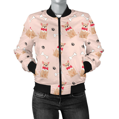 Chihuahua Pattern Print Design 04 Women's Bomber Jacket