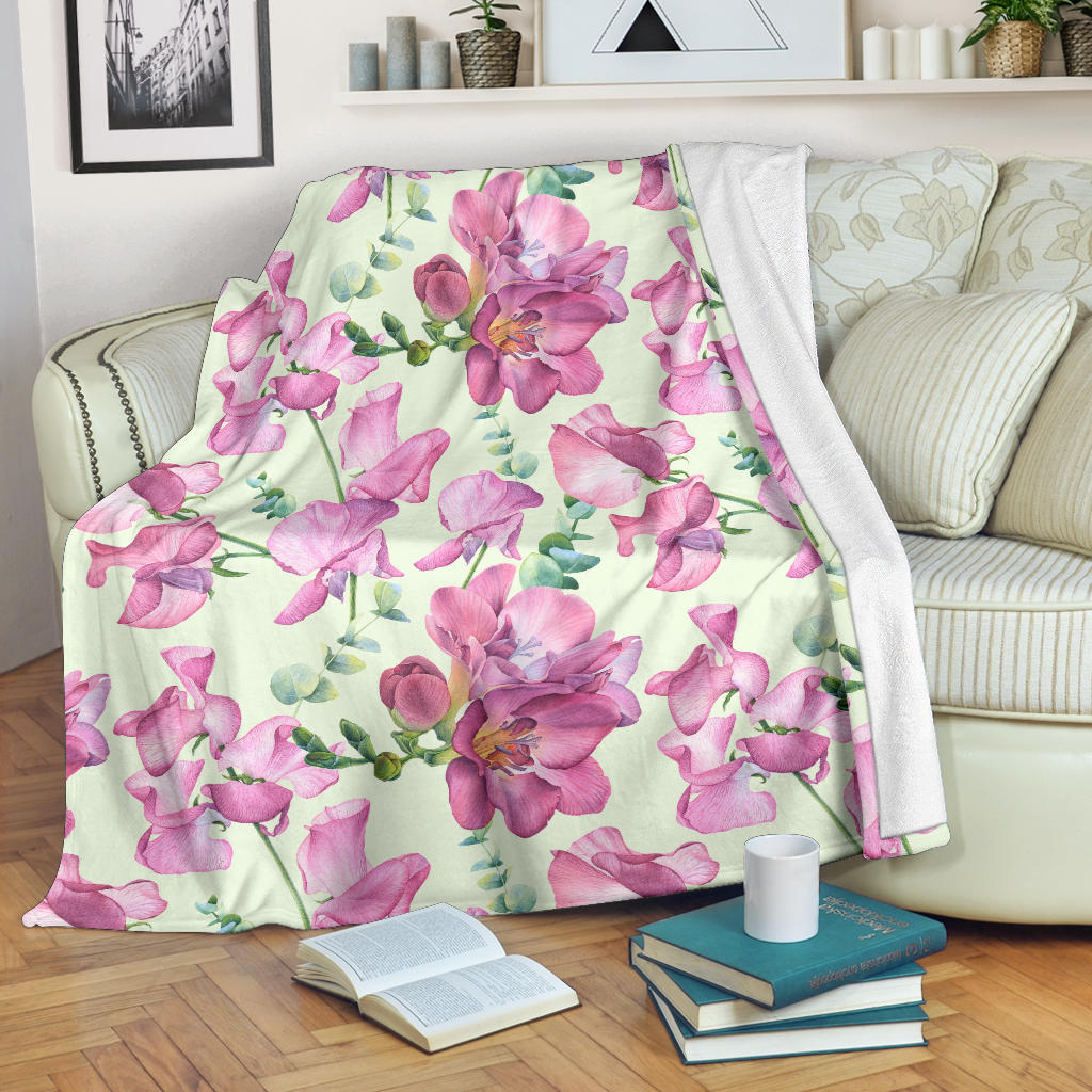 Peony Pattern Print Design PE011 Fleece Blanket