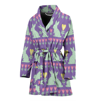 Rabbit Pattern Print Design RB01 Women Bathrobe