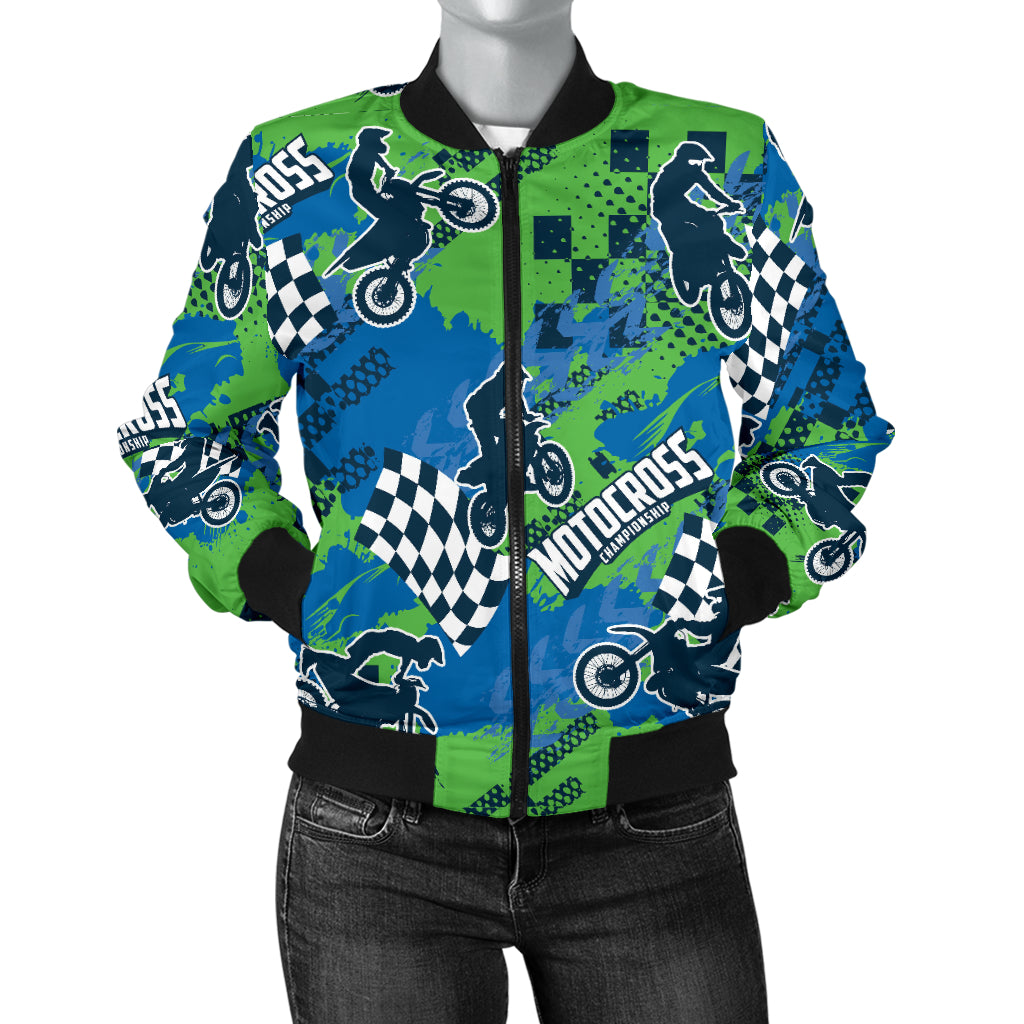 Motocross Pattern Print Design 04 Women's Bomber Jacket
