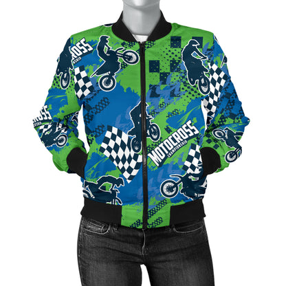 Motocross Pattern Print Design 04 Women's Bomber Jacket