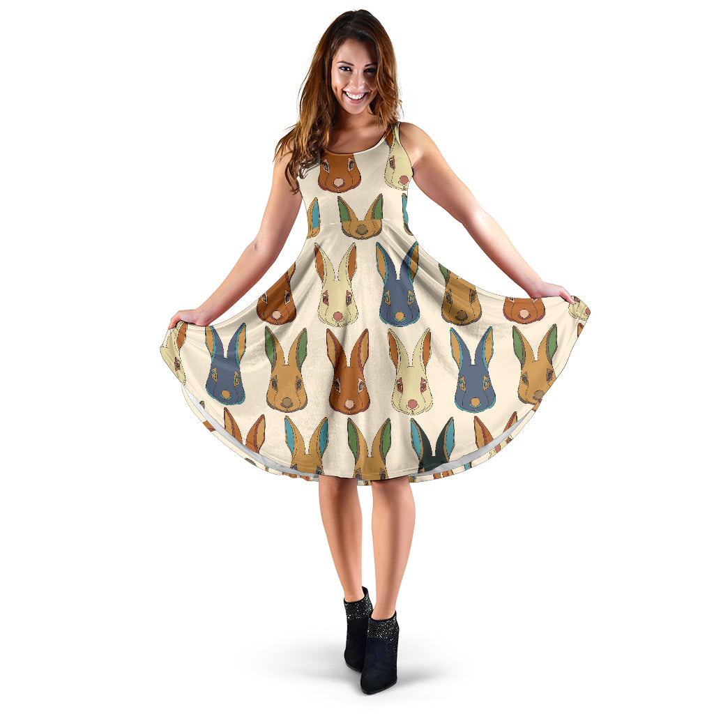 Rabbit Pattern Print Design RB04 Midi Dress