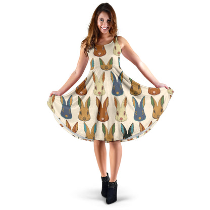 Rabbit Pattern Print Design RB04 Midi Dress