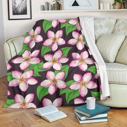 Pink Plumeria Pattern Print Design PM019 Fleece Blanket