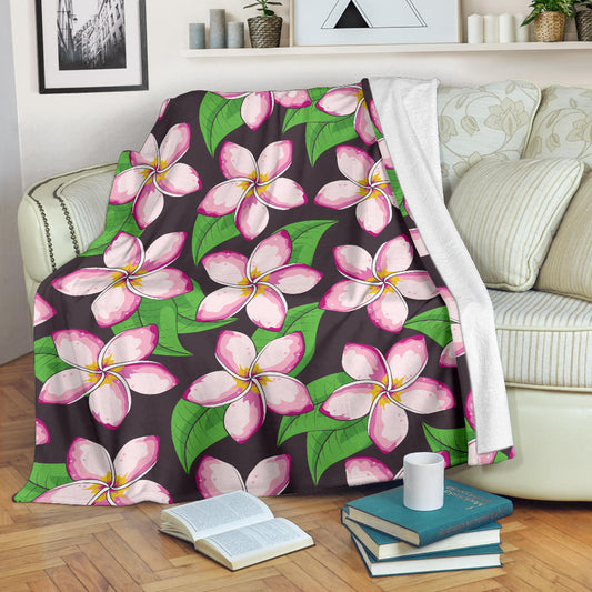 Pink Plumeria Pattern Print Design PM019 Fleece Blanket