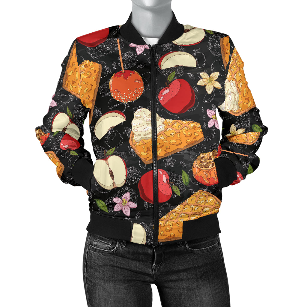 Apple Pie Pattern Print Design 01 Women's Bomber Jacket