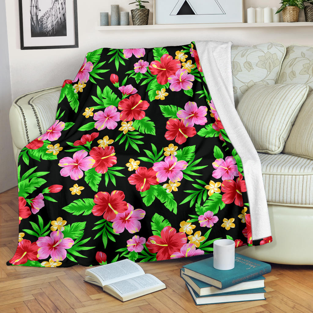 Pink Red Hibiscus Pattern Print Design HB023 Fleece Blanket
