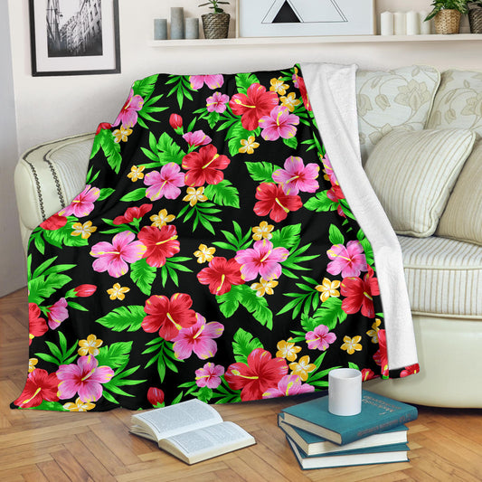 Pink Red Hibiscus Pattern Print Design HB023 Fleece Blanket