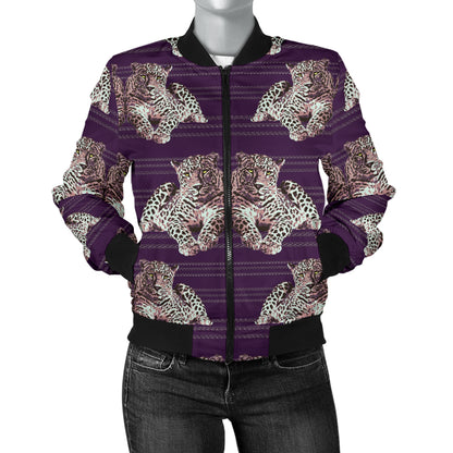 Leopard Pattern Print Design 01 Women's Bomber Jacket