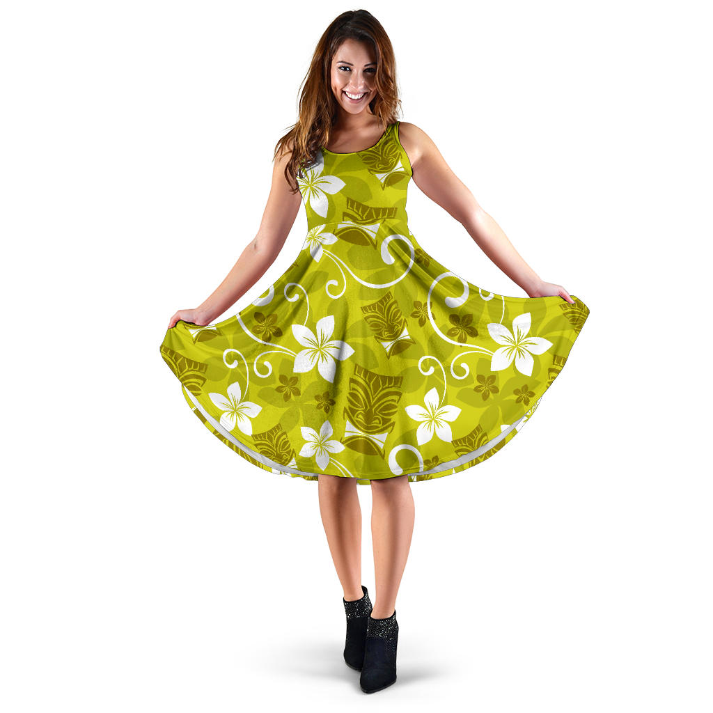 Hawaiian Themed Pattern Print Design H019 Midi Dress