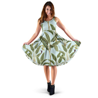 Banana Leaf Pattern Print Design BL03 Midi Dress