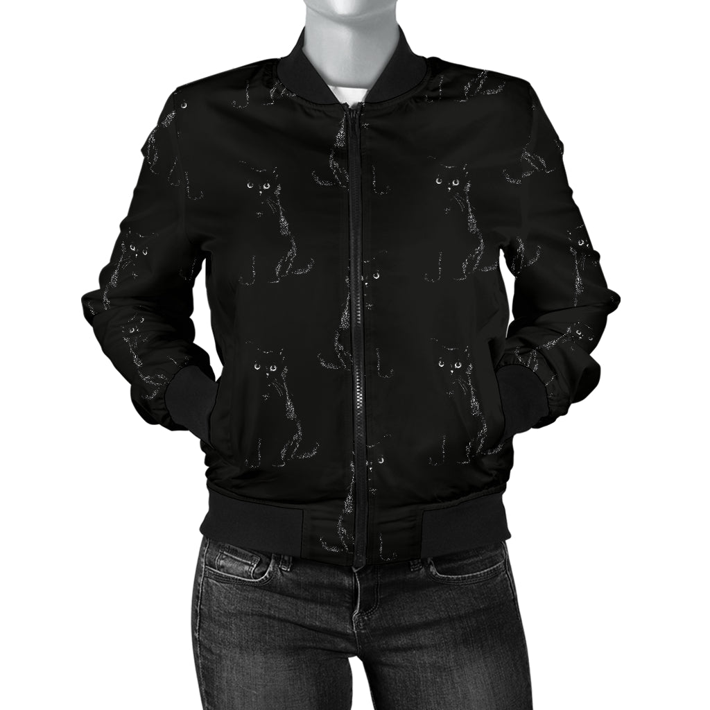 Black Cat Pattern Print Design 03 Women's Bomber Jacket