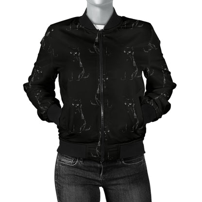Black Cat Pattern Print Design 03 Women's Bomber Jacket