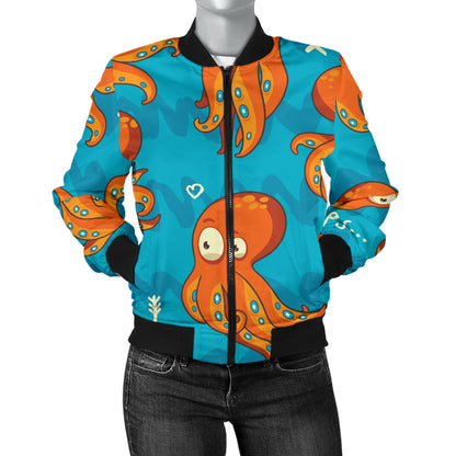 Octopus Pattern Print Design A02 Women's Bomber Jacket