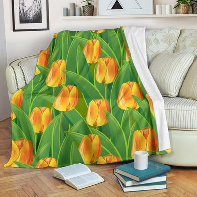 Tulip Orange Pattern Print Design TP07 Fleece Blanket