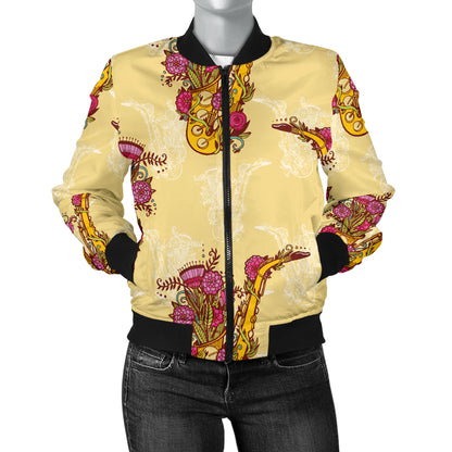 Saxophone Pattern Print Design 04 Women's Bomber Jacket