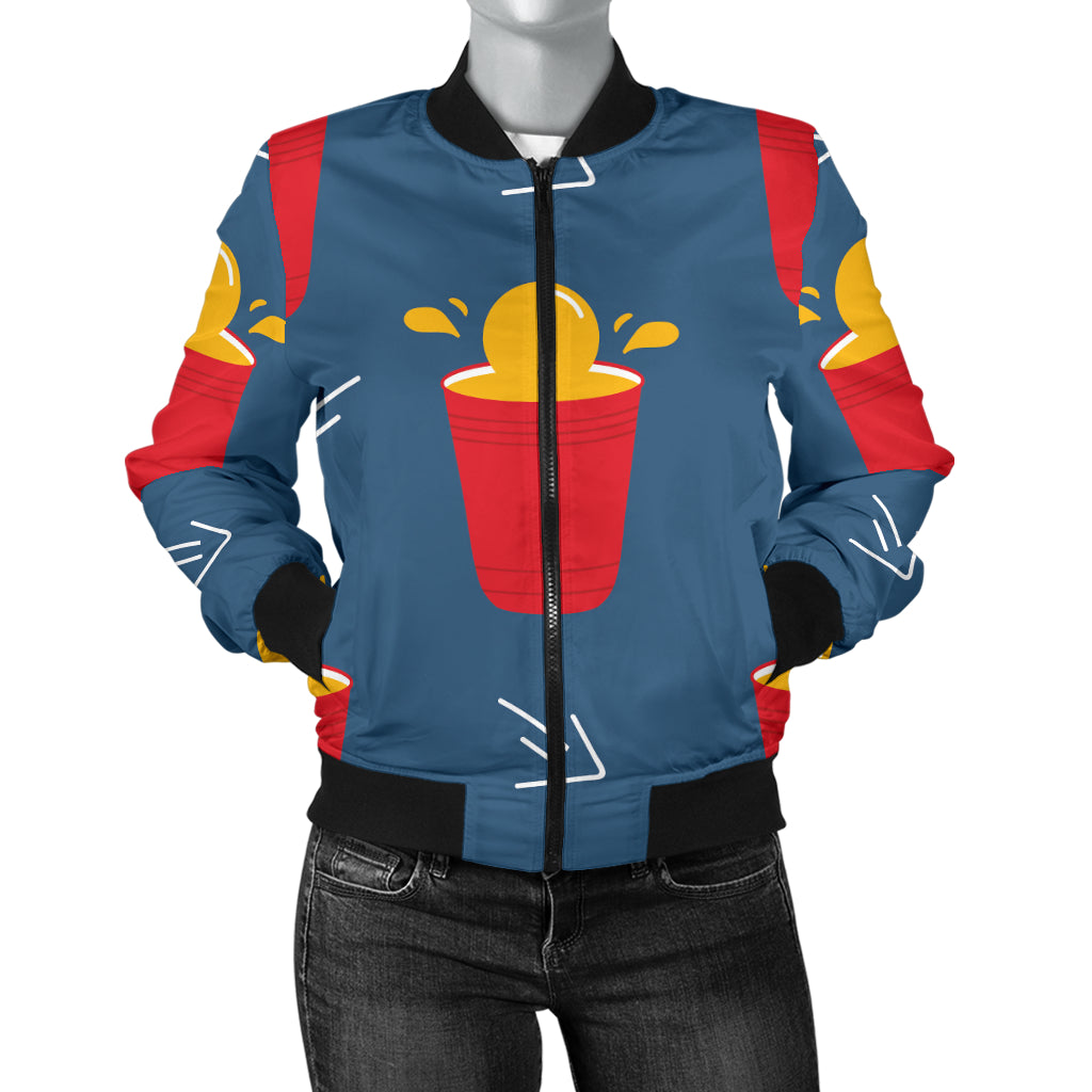 Beer Pong Pattern Print Design 02 Women's Bomber Jacket