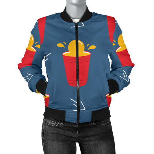 Beer Pong Pattern Print Design 02 Women's Bomber Jacket