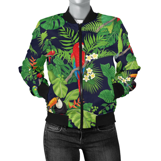 Rainforest Parrot Pattern Print Design A03 Women's Bomber Jacket