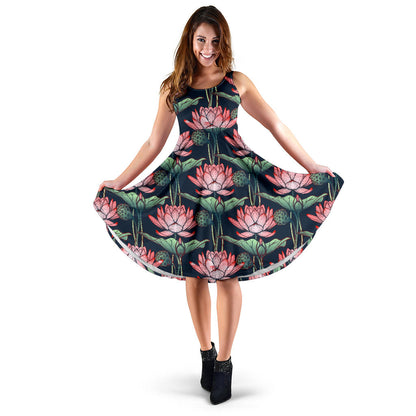 Water Lily Pattern Print Design WL03 Midi Dress