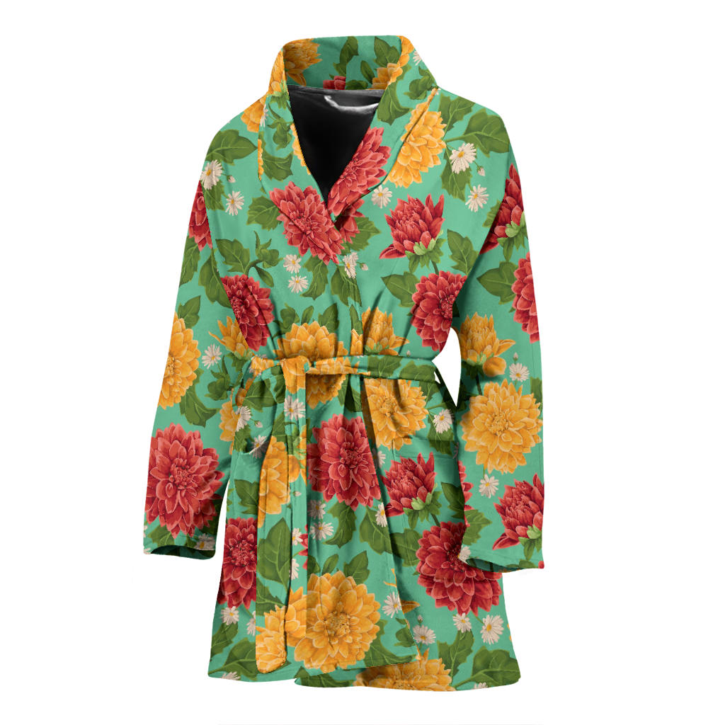 Dahlia Pattern Print Design DH011 Women Bathrobe