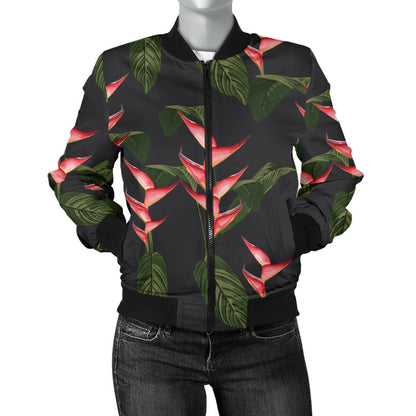 Heliconia Pattern Print Design HL07 Women Bomber Jacket