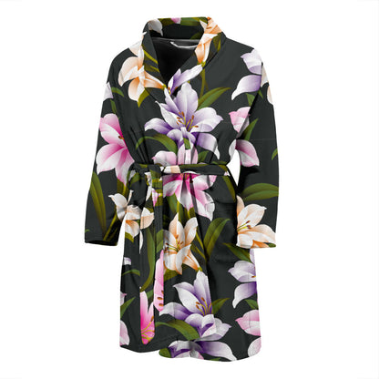Lily Pattern Print Design LY01 Men Bathrobe