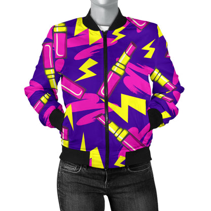 Lipstick Pattern Print Design LT04 Women Bomber Jacket