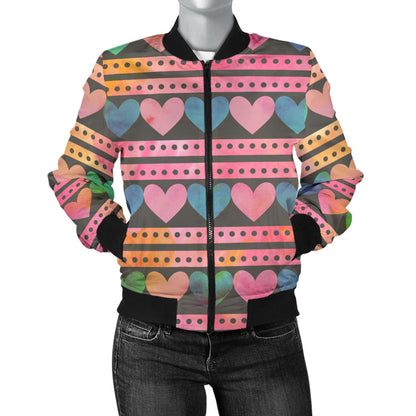 Heart Pattern Print Design HE010 Women Bomber Jacket