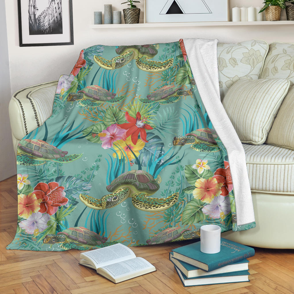 Sea Turtle Pattern Print Design T012 Fleece Blanket