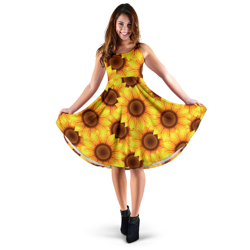 Sunflower Pattern Print Design SF07 Midi Dress