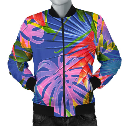 Tropical Flower Pattern Print Design TF025 Men Bomber Jacket